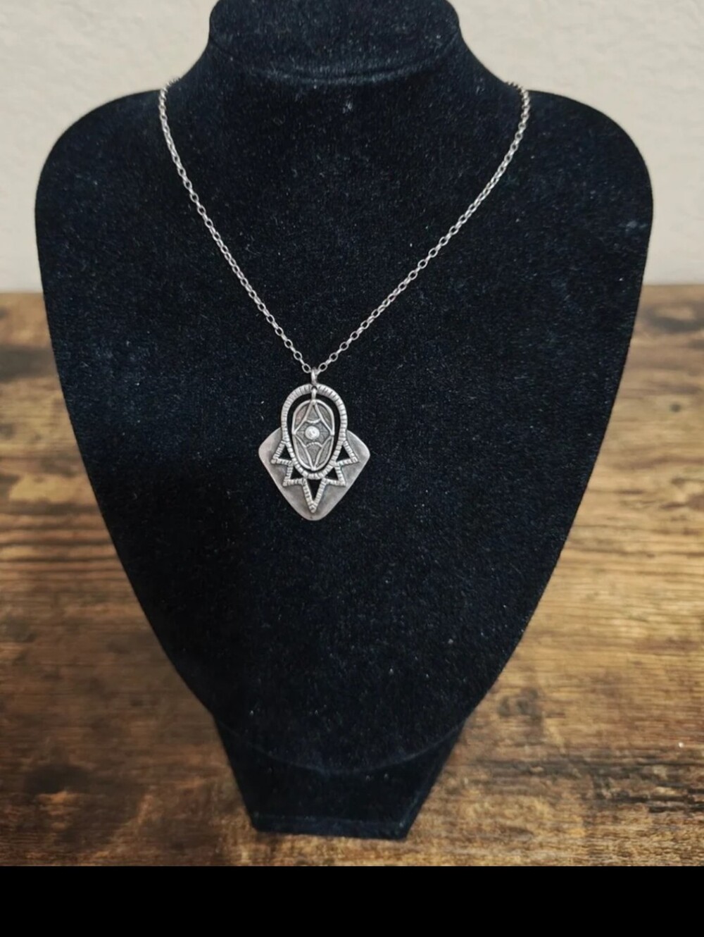 Silpada Retired "Art Deco" N2801 Sterling Silver CZ Pendant Necklace